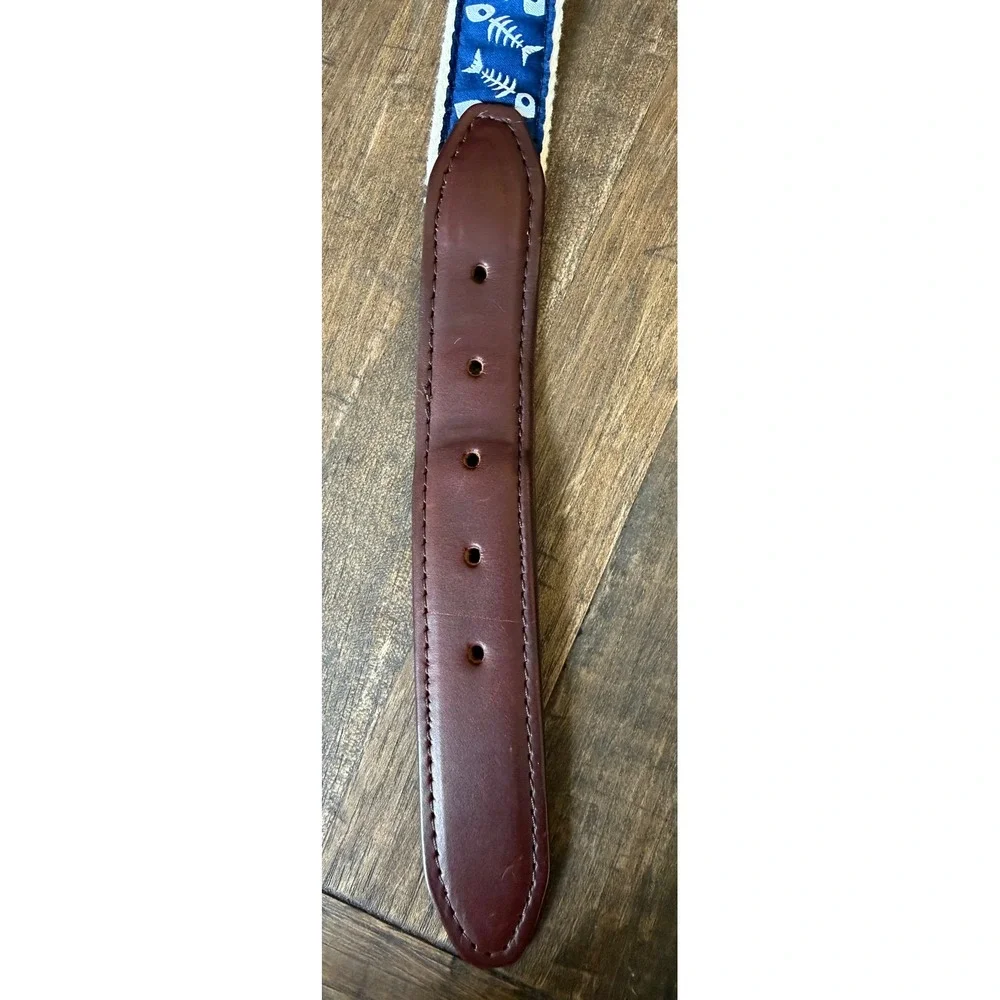 YRI Custom Designs Mens 38 Nautical Fish Bone Surcingle Belt Navy Blue USA Brass